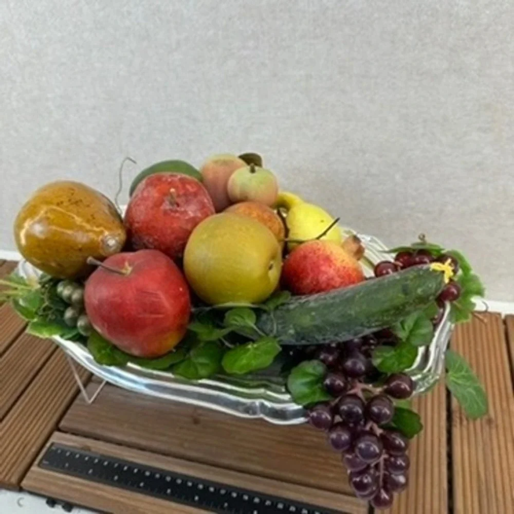 Vintage Silver Plated Fruit Bowl Decorative Faux Fruit Assortment
